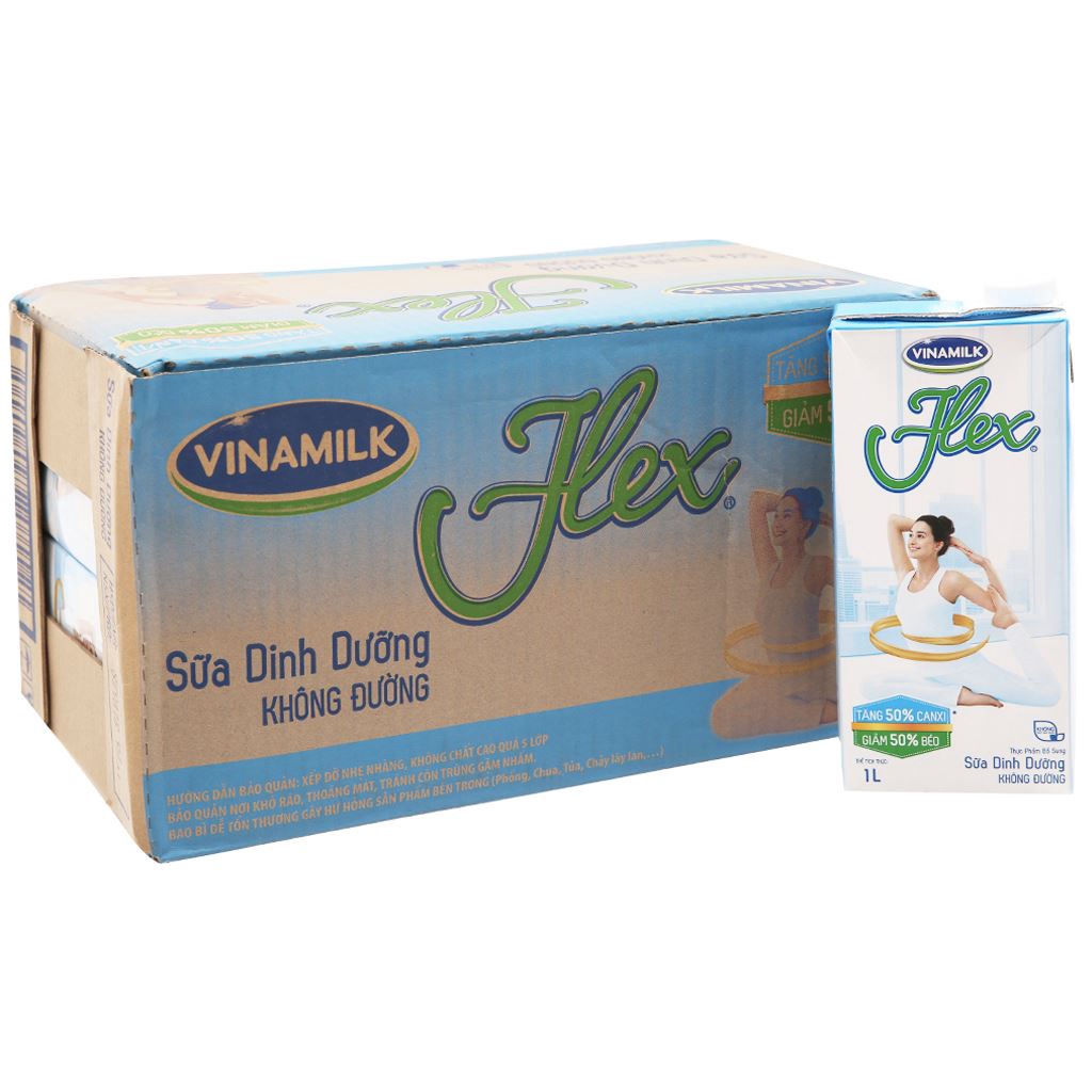 Thùng 12 Hộp Sữa Vinamilk Flex Không Đường 1L