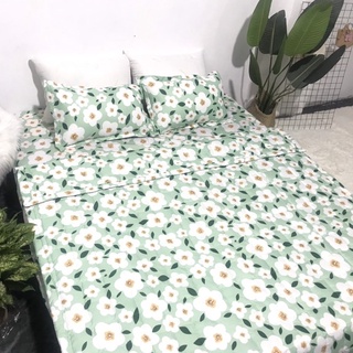Bộ Ga Và 2 Vỏ Gối Cotton Poly mẫu HOA XANH cho phòng ngủ tươi mới, thiên nhiên