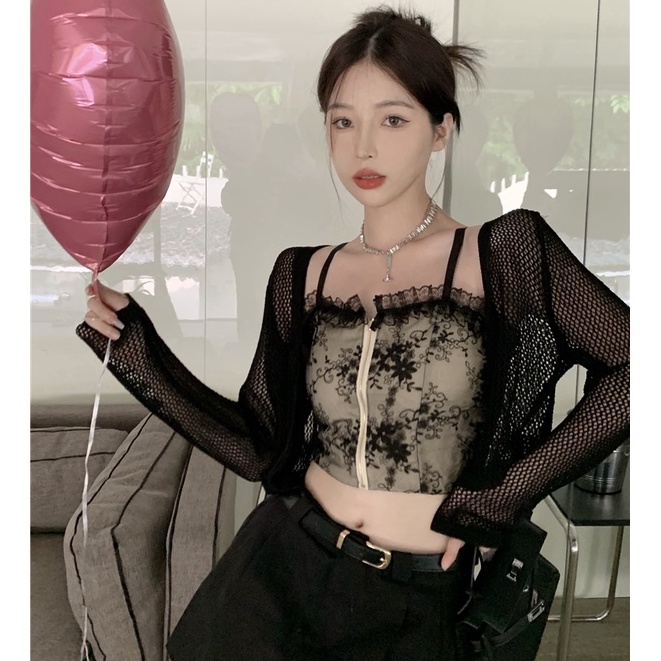 QKOOLE Áo cardigan  dạng đan màu trơn tay dài thời trang phong cách Hàn Quốc