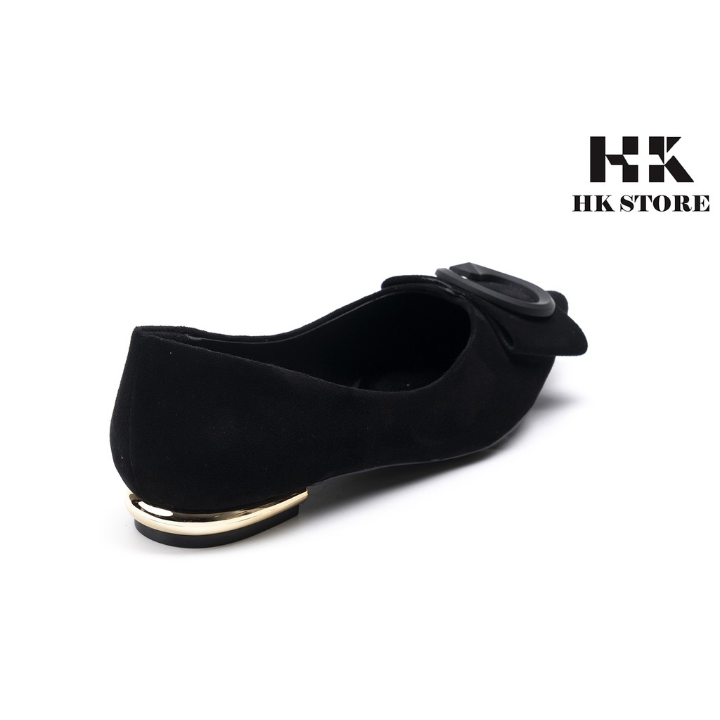 Giày bệt nữ mũi nhọn ❤️ HK.STORE ❤️ da lộn đủ màu gót trụ đính kim loại viền siêu xinh, hàng cao cấp 2021.