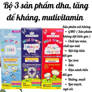 Bộ sản phẩm Nature Aid UK bổ sung DHA/multi_vitamin/tăng đề kháng  cho bé từ 3 tháng đến 5 tuổi