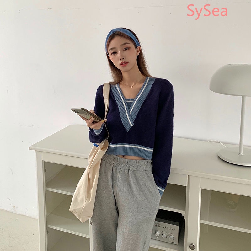 Áo Sweater Tay Dài Dáng Rộng Thân Ngắn Phong Cách Retro Thời Trang Mùa Thu Cho Nữ