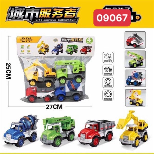 Túi 4 Xe Đồ Chơi Công Trình Quán Tính Chạy Đà #090-67
