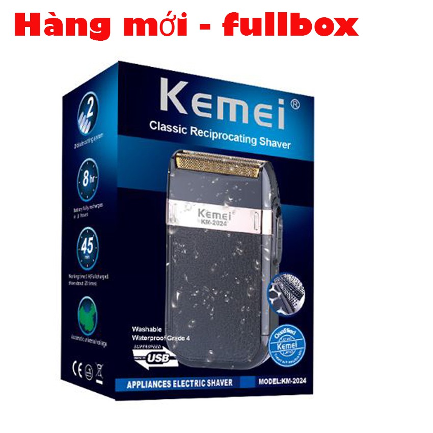 Máy cạo râu Kemei 2024 Thiết kế đẹp, sang trọng chuyên dùng cạo râu, cạo trắng tóc rất tốt