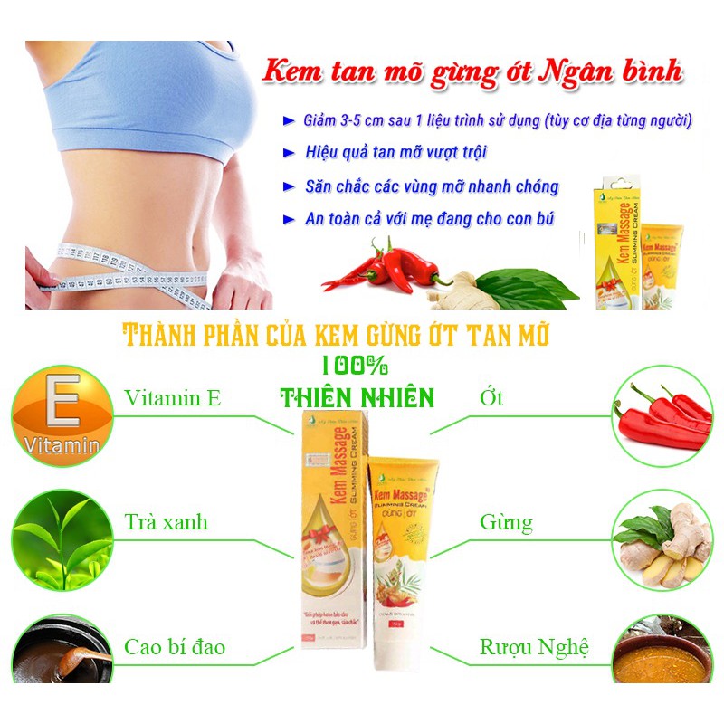 Kem Massage Tan Mỡ Gừng Ớt Ngân Bình( Mẫu Mới 2020 - 150gr) + Tặng Thước Dây