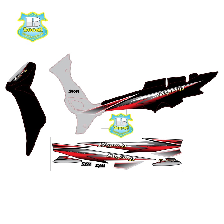 ( Quí khách vui lòng mang ra tiệm cho thợ dán ) Tem elegant II đen bạc đỏ