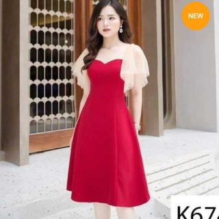 Đầm xòe tay lưới đính ngọc