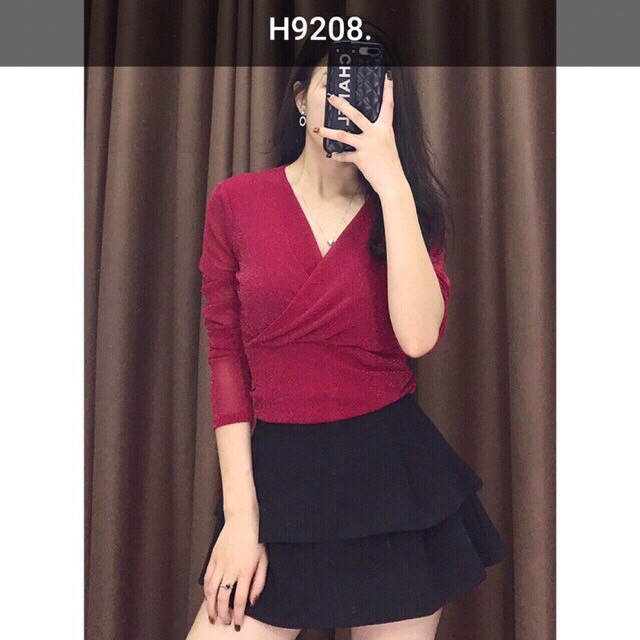 Áo nhũ kim tuyến cổ tim vạt chéo Sang chảnh(7 màu) | BigBuy360 - bigbuy360.vn
