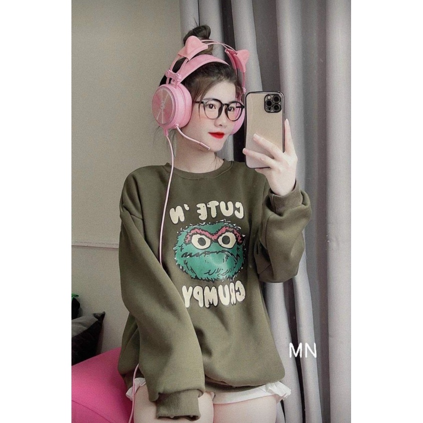 Áo Nỉ Cute Zip Nữ [FREESHIP]  Sweater cao cổ dài tay bồng, thun hoodie form rộng cá tính Ulzzang