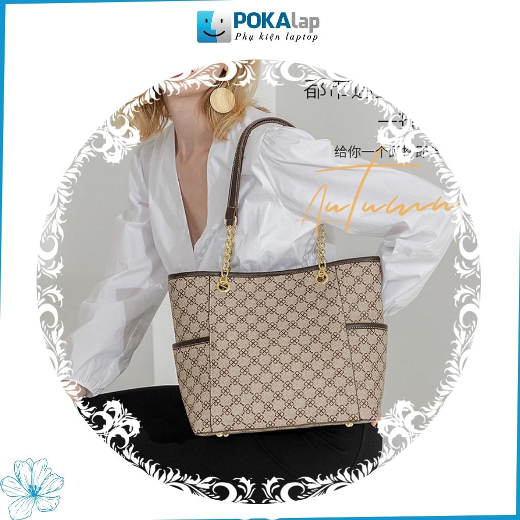 Túi xách tote thời trang nữ POKA46 họa tiết hoa bốn lá size lớn trẻ trung, sang trọng - POKALAP