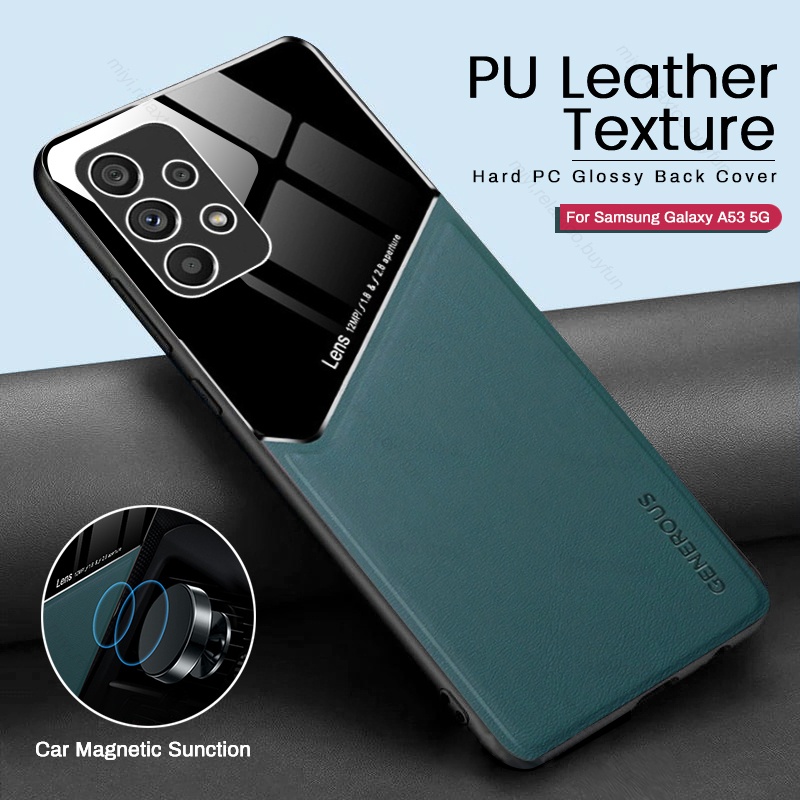 Ốp Điện Thoại Silicon Dẻo Bề Mặt Da Có Khuyên Nam Châm Gắn Xe Hơi Cho Samsung Galaxy A53 5G