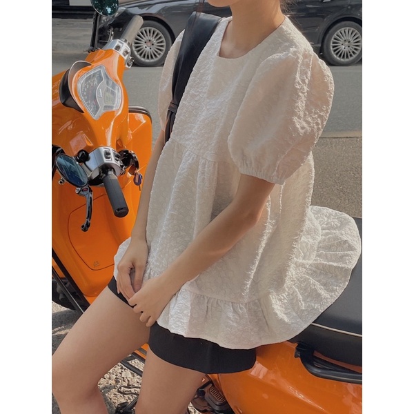 áo babydoll hai tầng vải gấm hoa nổi TKA299 LOLLIE STUDIO