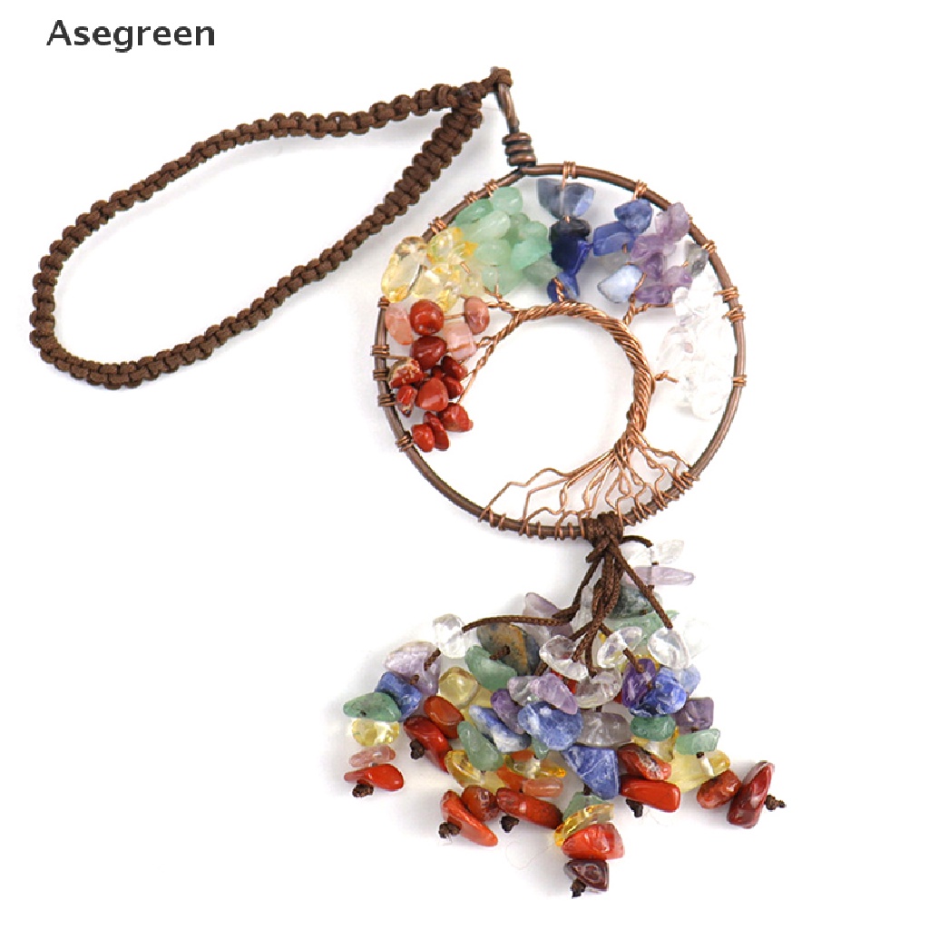 [Asegreen] Bảy Luân Xa Tự Nhiên Mặt Dây Hình Cây Sự Sống Bằng Tourmaline Amethyst Good