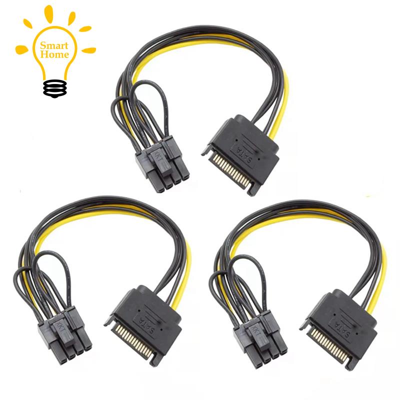 Set 3 Bộ Chuyển Đổi Nguồn SATA 8 Inch 15 Pin Male Sang 8 Pin Female PCI Express Card Đồ Họa