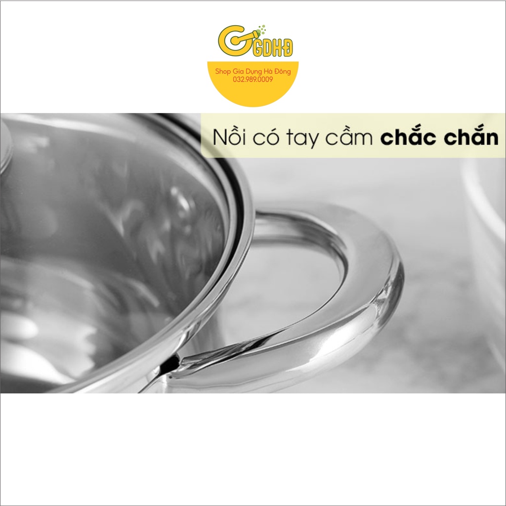 KG878L - Nồi inox 5 đáy đường kính 24cm, hàng loại 5 lớp cao cấp kangaroo, quai inox đinh tán sáng bóng gắn siêu chắc