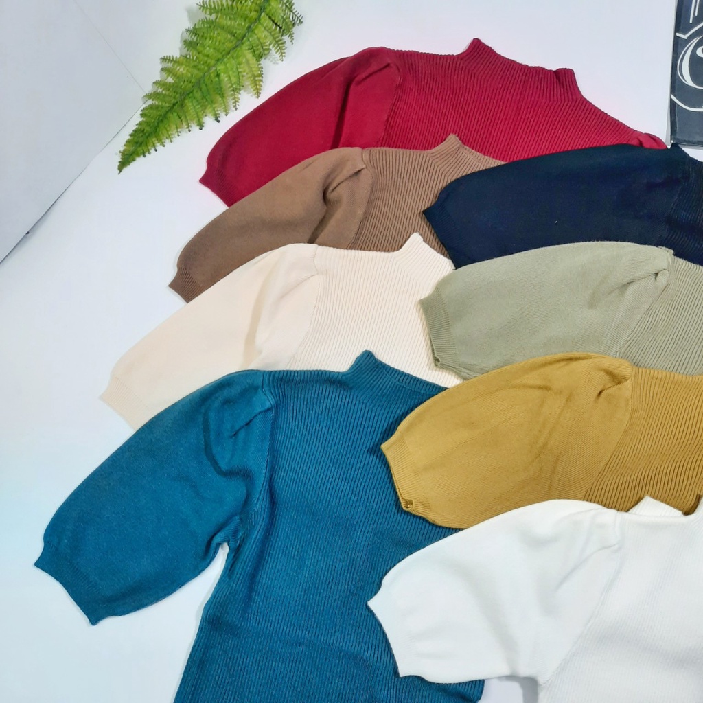 Áo len tăm cộc tay nữ cổ 3 phân ôm body mềm mịn co giãn cao cấp nhiều màu hàng Quảng Châu AL018