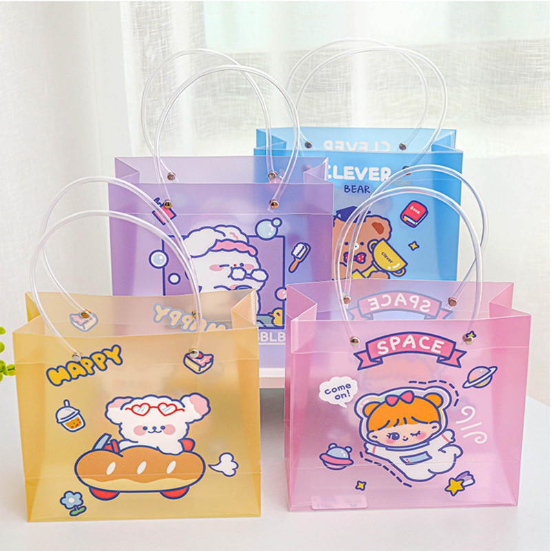 Túi Xách Tay Kích Thước Lớn Trong Suốt In Họa Tiết Hoạt Hình Dễ Thương