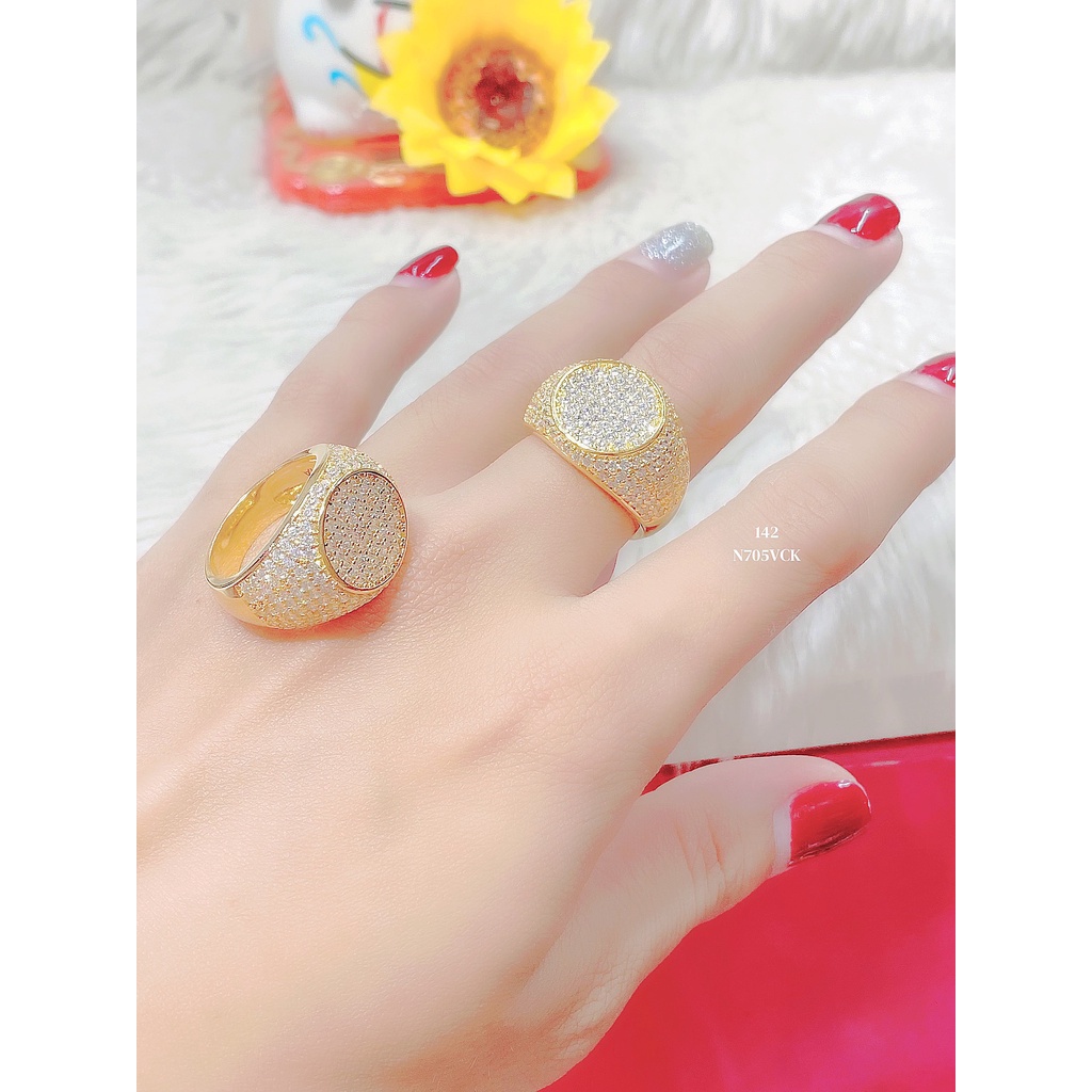 Nhẫn mặt tròn UHA mạ vàng 18k đính đá CZ N705VCK-142 - Trang Sức UHA