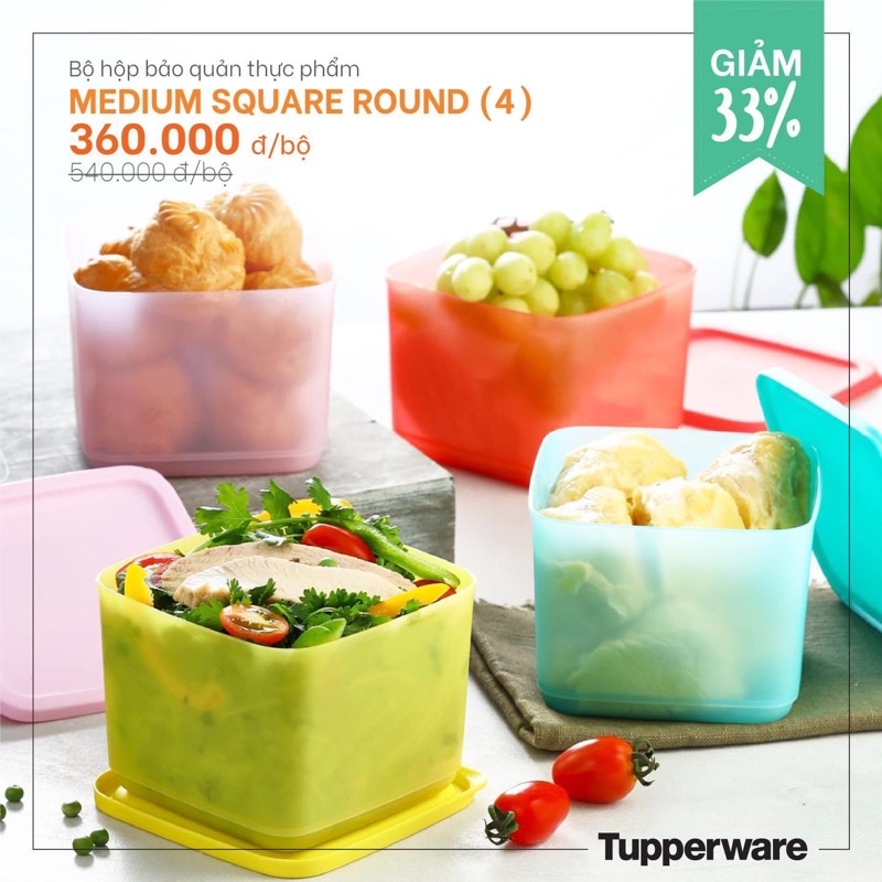 tupperware hộp nhựa 1L bảo quản thực phẩm medium square