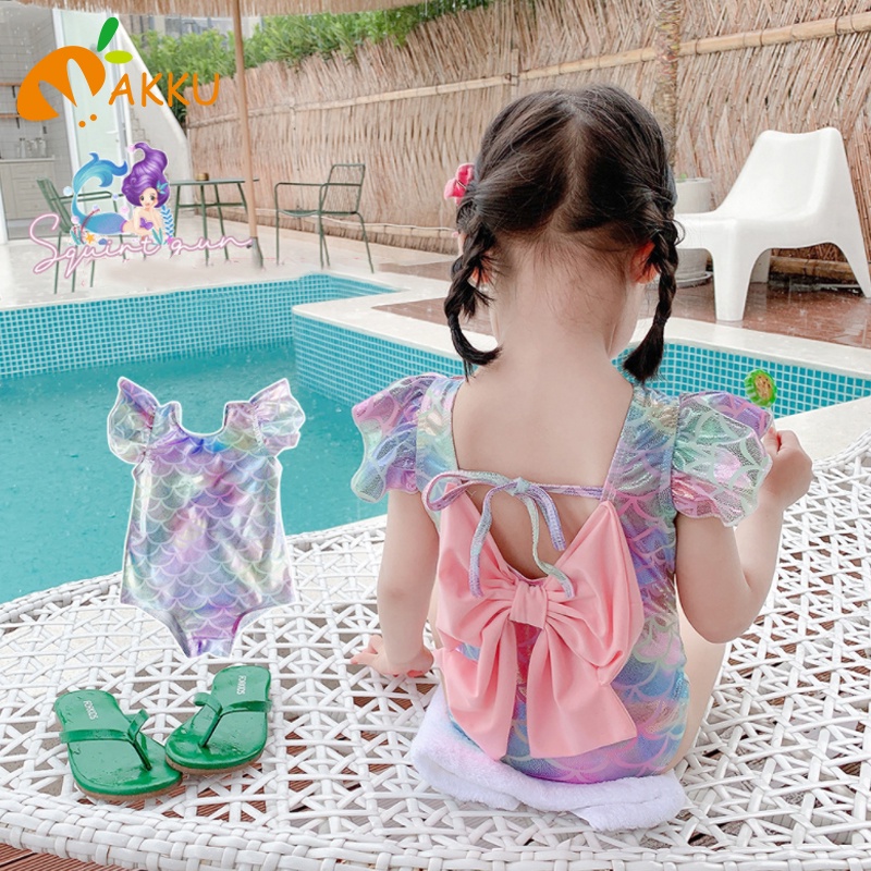 Áo tắm cho bé gái Thiết kế Hàn Quốc dễ thương cung tiên cá mũ băng đô cầu vồng Bộ đồ bơi Quần áo trẻ em Quần áo bơi AKKU