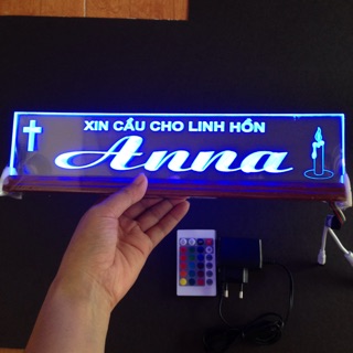 Chữ điện mica đèn led: xin cầu cho linh hồn ANNA( cao 10cm x dài 40cm)