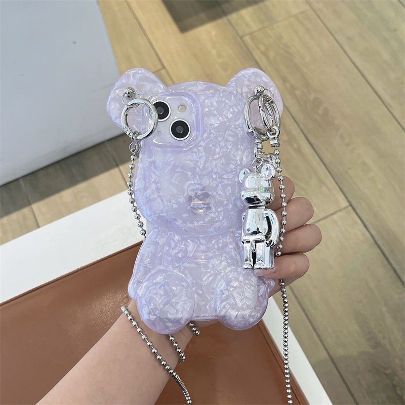 Ốp Điện Thoại In Hình Gấu 3D Kèm Dây Xích Đeo Chéo Cho iPhone 11 12 13 Pro max 14 Plus 13 Pro