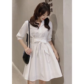 Đầm xòe cổ sơ mi tay phồng G037