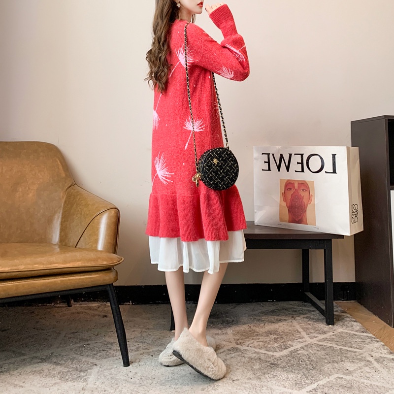 Váy Bầu Đầm Bầu LEN, Váy Len Bầu Thu Đông Dáng Dài Hàng QUẢNG CHÂU CAO CẤP Phong Cách Ulzzang Hàn Quốc