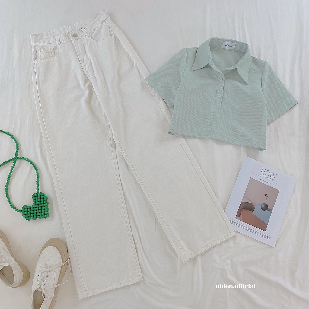 Áo sơ mi croptop nữ SAMLA, croptop Polo trắng_Nhienvintage BA1