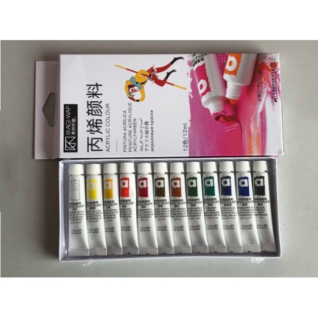 Màu Vẽ Cọ Bản Acrylic Set 12 Màu