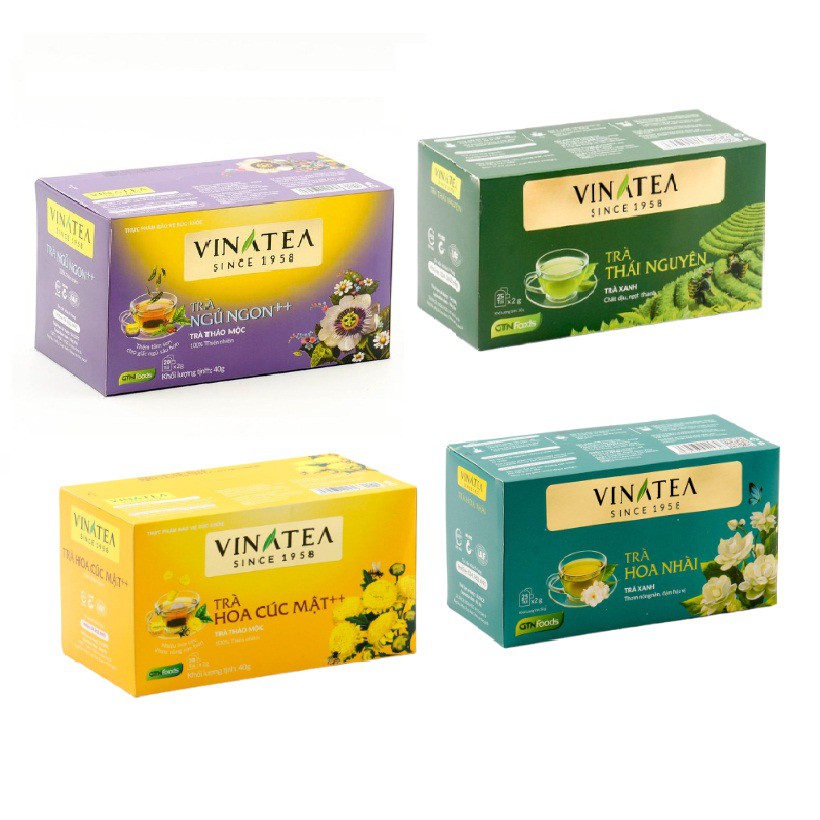 Combo 04 Hộp Trà Vinatea - Trà Túi Lọc nhiều vị (Trà Xanh Thái Nguyên + Trà Hoa Nhài + Trà Cúc Mật + Trà Ngủ Ngon
