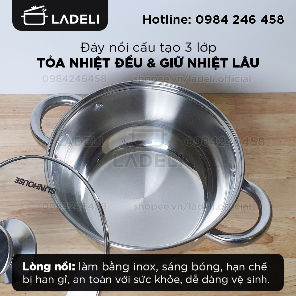 Combo nồi chảo sâu lòng đáy từ SUNHOUSE cỡ nhỏ size 20cm | LADELI CBNC121