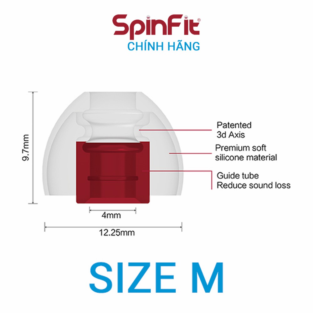 Nút tai nghe cao cấp Spinfit CP100 - Hàng chính hãng | Silicon siêu mềm, xoay 360 độ, đường kính ống 4mm