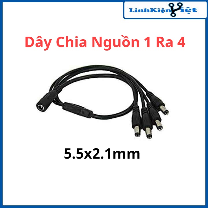 Dây chia nguồn DC 1 ra 4 giắc đực nguồn Camera loại 5.5x2.1mm