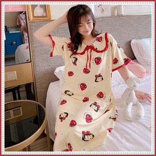 Váy ngủ, Đầm ngủ dễ thương ngắn tay Cổ bèo phong cách tiểu thư xinh xắn