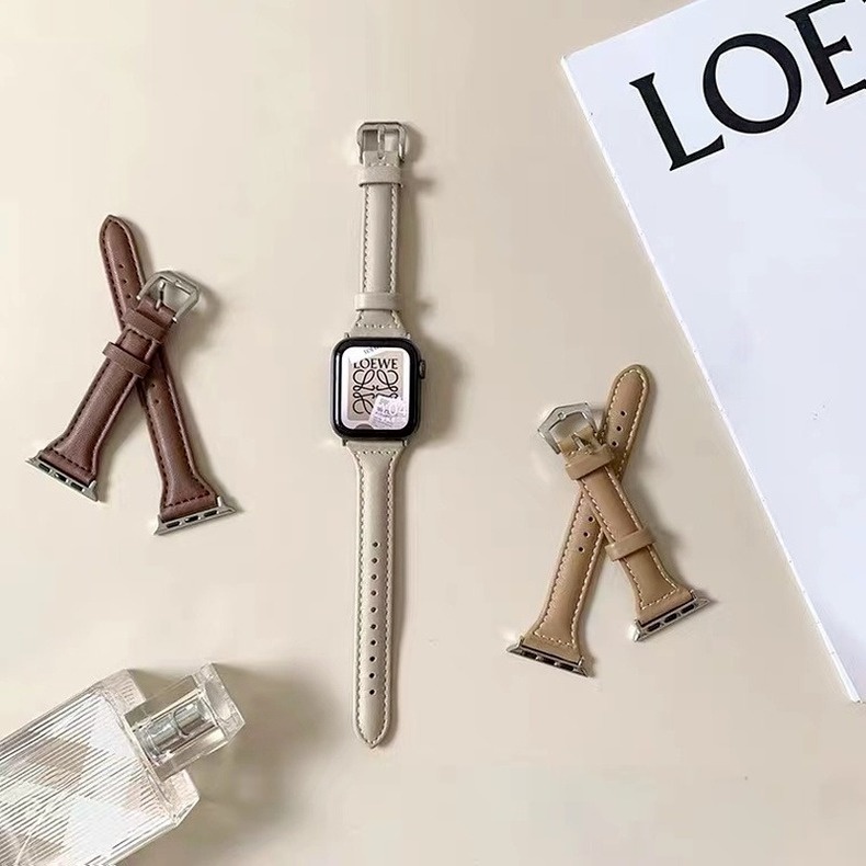 Dây đeo bằng da mỏng thích hợp cho đồng hồ thông minh Apple Watch series 1/2/3 42mm 38mm 4 5 40mm 44mm