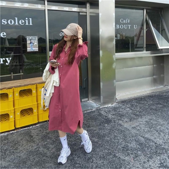 Váy sơ mi trơn dáng dài cổ Polo | BigBuy360 - bigbuy360.vn