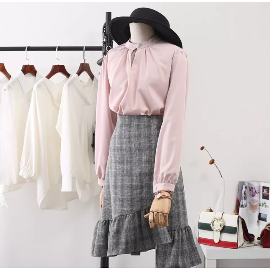 Chân Váy Đuôi Cá Tà Lệch Caro Dài - KO NHĂN - CÓ SẴN