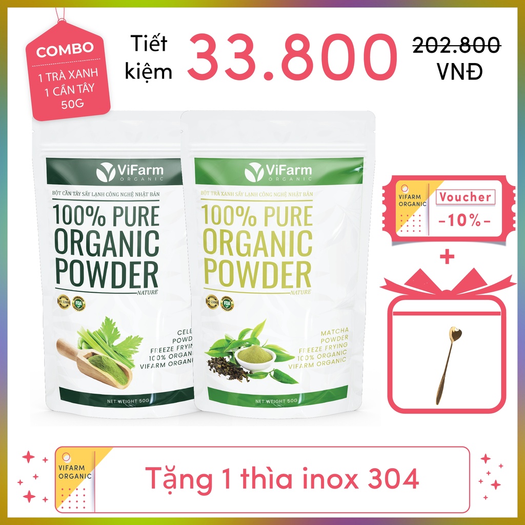 Bột matcha trà xanh VIFARM 50gram, bột làm bánh, đắp mặt, từ 100% trà xanh nguyên chất