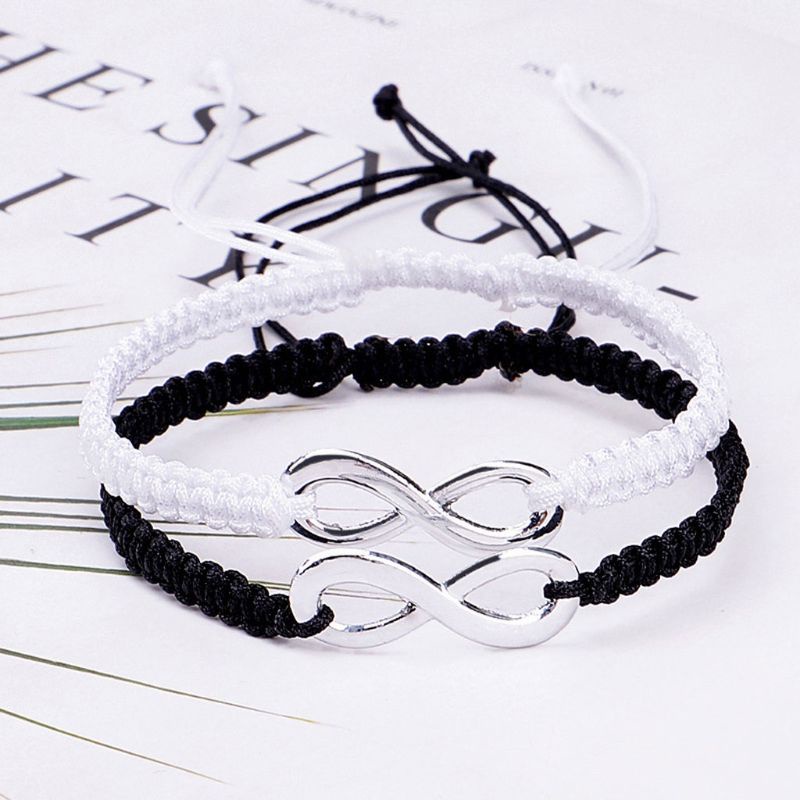 Set 2 Vòng Tay Bện Dây Mặt Hình Số 8 Thời Trang Cho Cặp Đôi