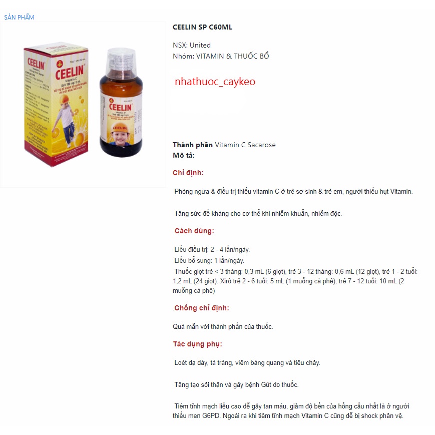 Ceelin Vitamin C 100mg/5ml United