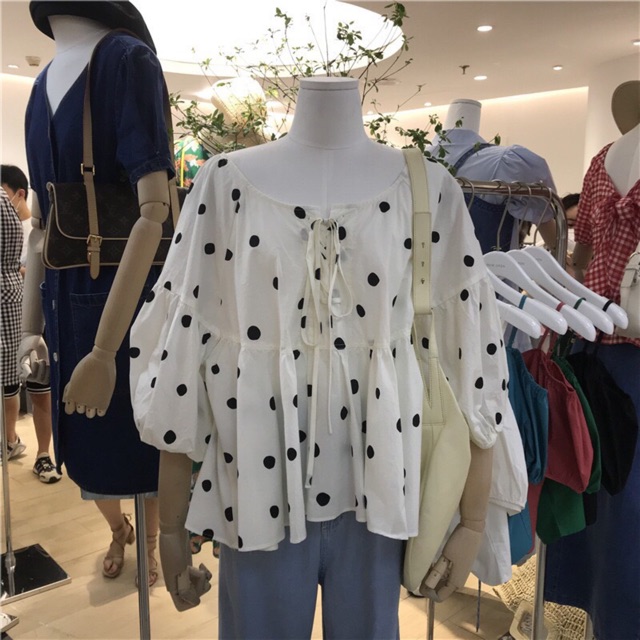 Áo babydoll chấm bi- Hàng quảng châu cao cấp