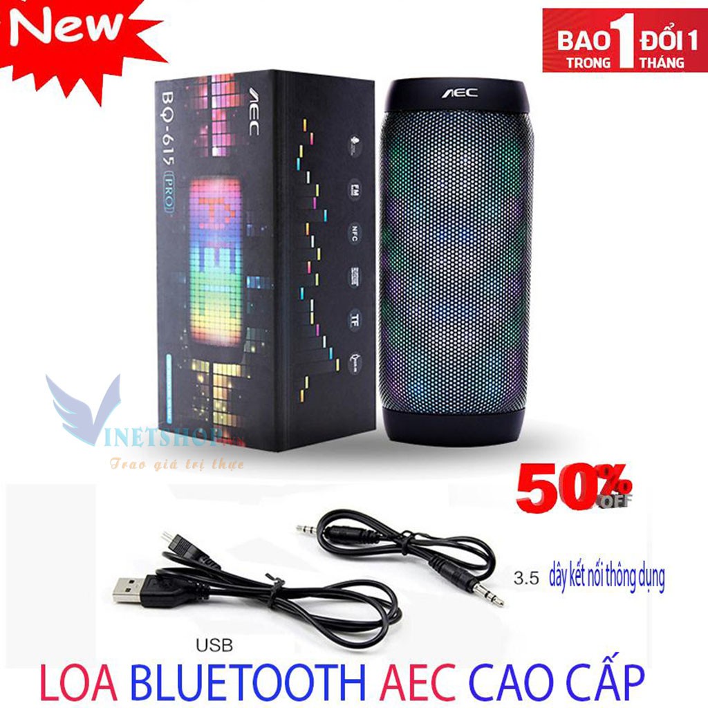 Loa Bluetooth Thông Minh Chính hãng Aec BQ- 615 Âm Thanh Vòm 360 Độ, Tích Hợp 80 Đèn Led Quanh Loa ,Siêu Trầm -dc3700