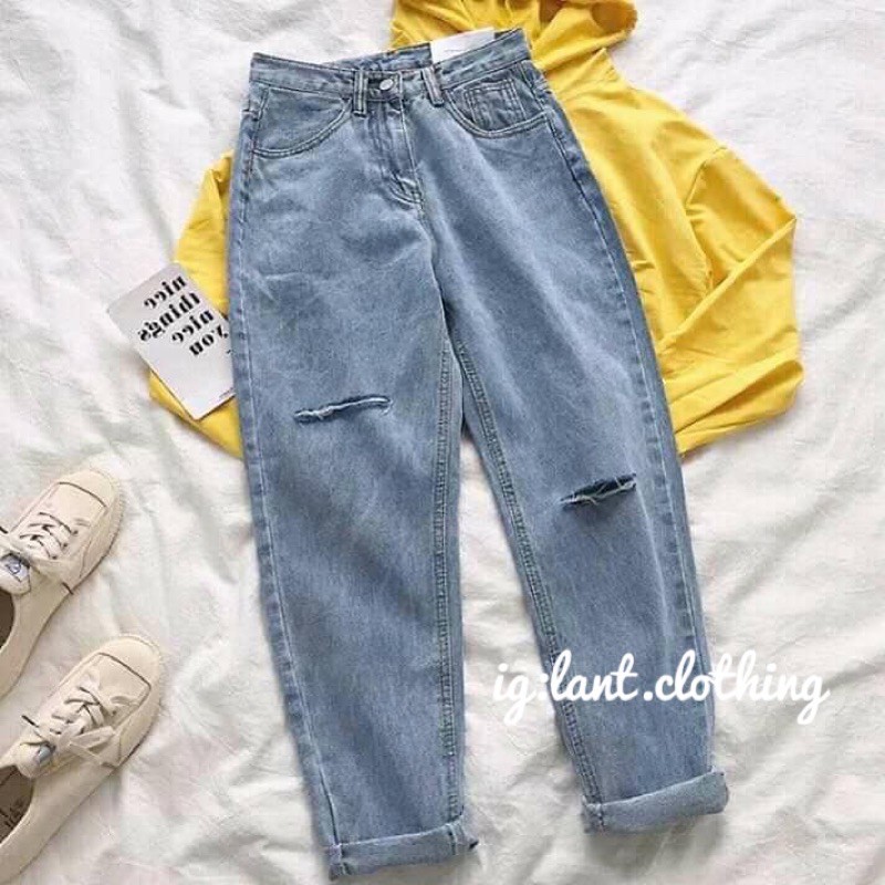quần baggy jean rách cao thấp