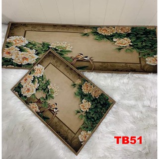Bộ thảm bếp nỉ nhung lì cao cấp TB51 chống trượt, in 3D phong cách Hàn Quốc cho phòng bếp hiện đại
