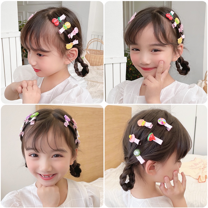 Set 10 / 20 Kẹp Tóc Hình Hoa / Trái Cây Dễ Thương Cho Bé Gái