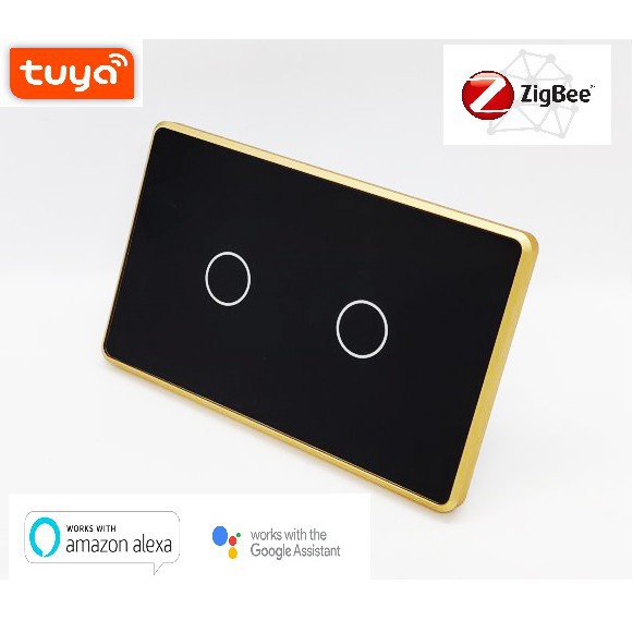 CÔNG TẮC ZIGBEE TUYA VIỀN VÀNG CẢM ỨNG 2 NÚT CHỮ NHẬT ĐIỀU KHIỂN BẬT TẮT HẸN GIỜ TỪ XA QUA ĐIỆN THOẠI