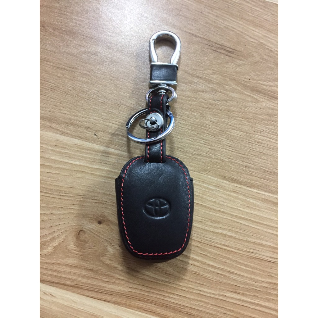 bao da chìa khóa đen đỏ xe Vios 2018-2019- chìa thẳng phụ kiện đồ chơi ô tô