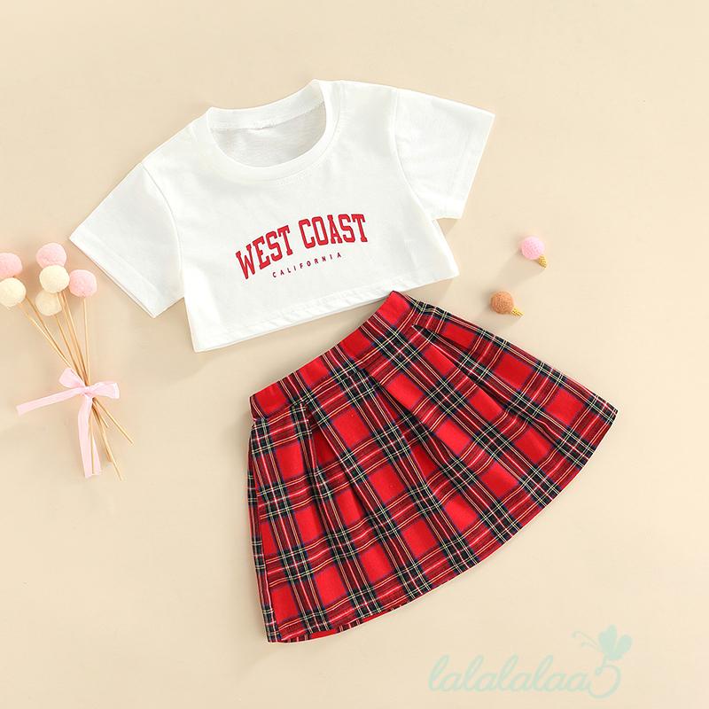 Bộ Áo Crop Top Ngắn Tay Cổ Tròn + Chân Váy Ngắn Lưng Cao Sọc Ca Rô Thời Trang Cho Nữ Ll5