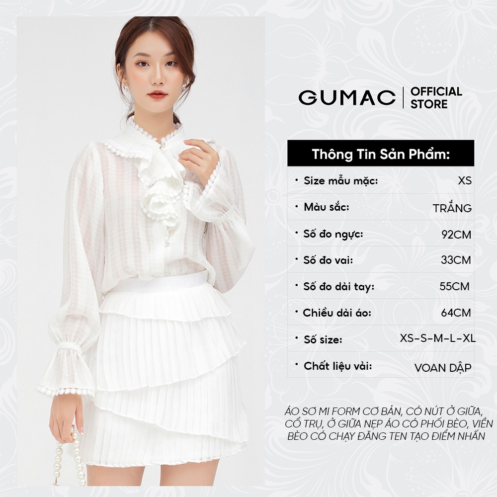 [Mã WABRGUSBD2 giảm 10% tối đa 50k đơn từ 250k] Áo sơ mi nữ đăng ten GUMAC màu trắng chất voan thoáng mát AB561 | BigBuy360 - bigbuy360.vn